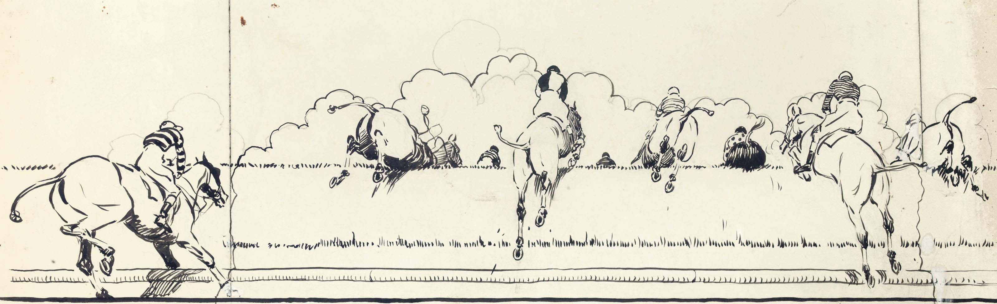 Cecil Charles Windsor Aldin, R.B.A. - An illustration for John Masefield\'s \'Right Royal: An imaginary race - the English Chaser\'s Cup\'