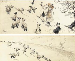 Cecil Charles Windsor Aldin, R.B.A. - The amorous shepherd; and Gamboling lambs