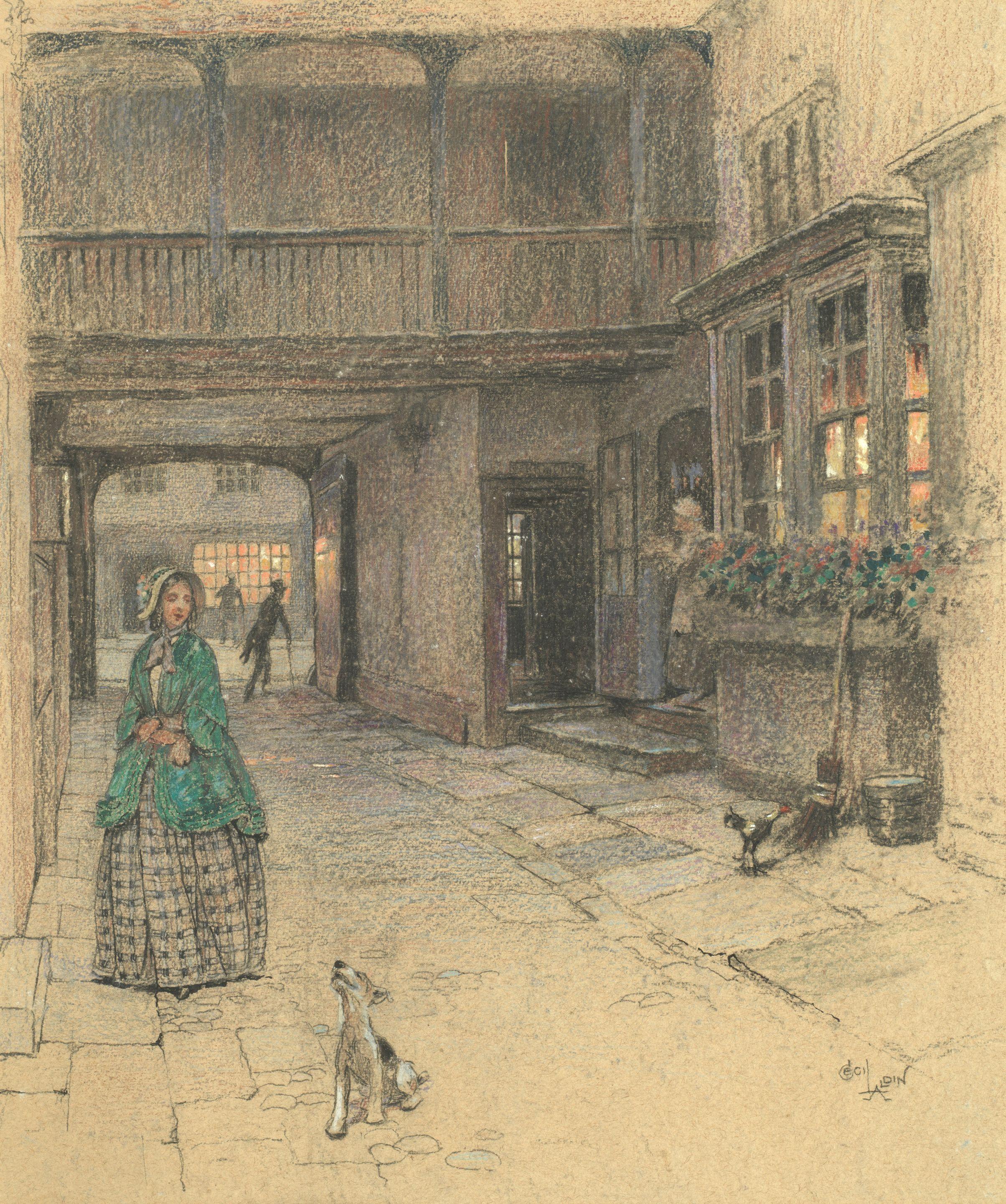 Cecil Charles Windsor Aldin, RBA - A courtyard at the The Red Lion, Banbury