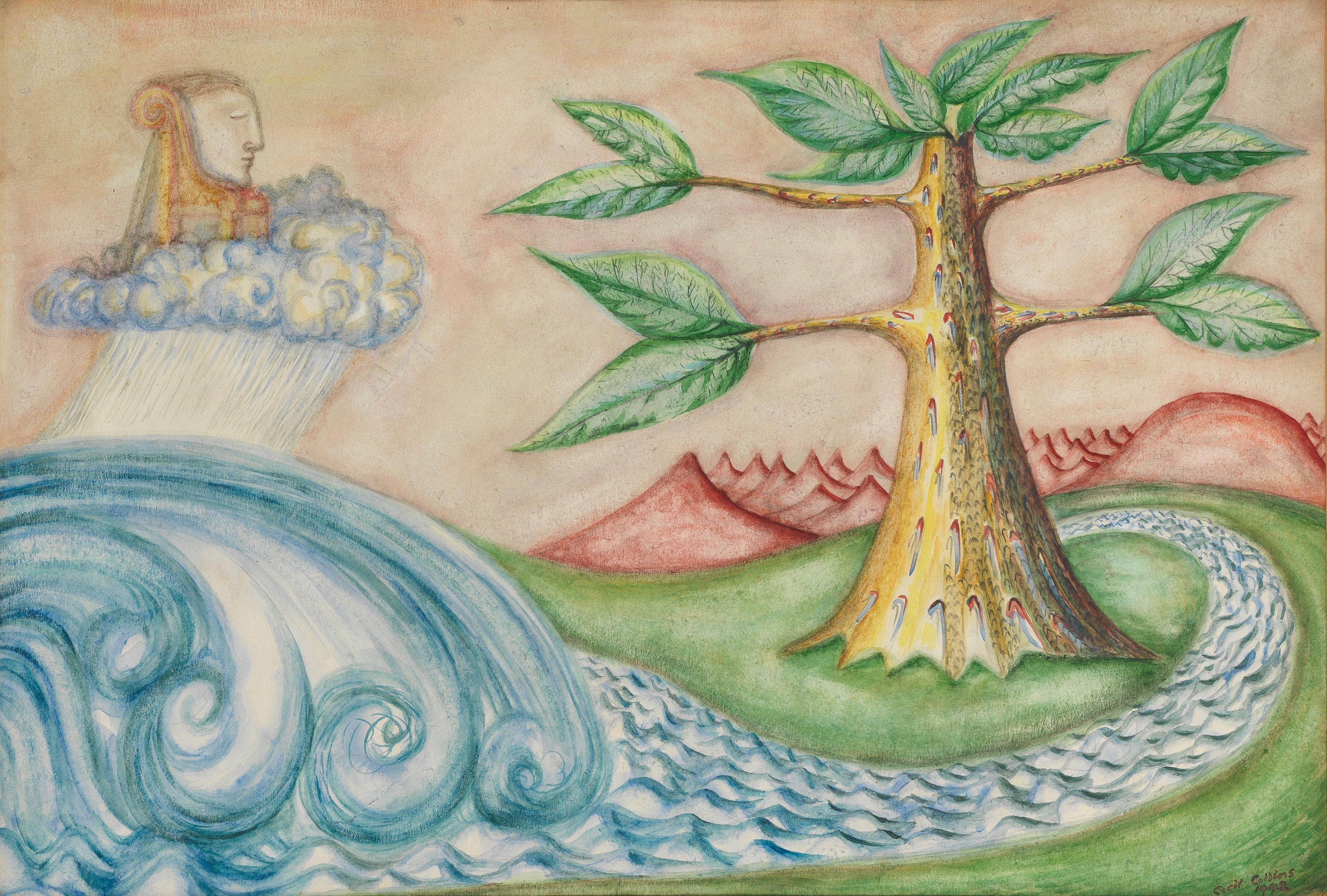 Cecil Collins - The Tree 38 x 55.6 cm. (14 7/8 x 21 7/8 in.)
