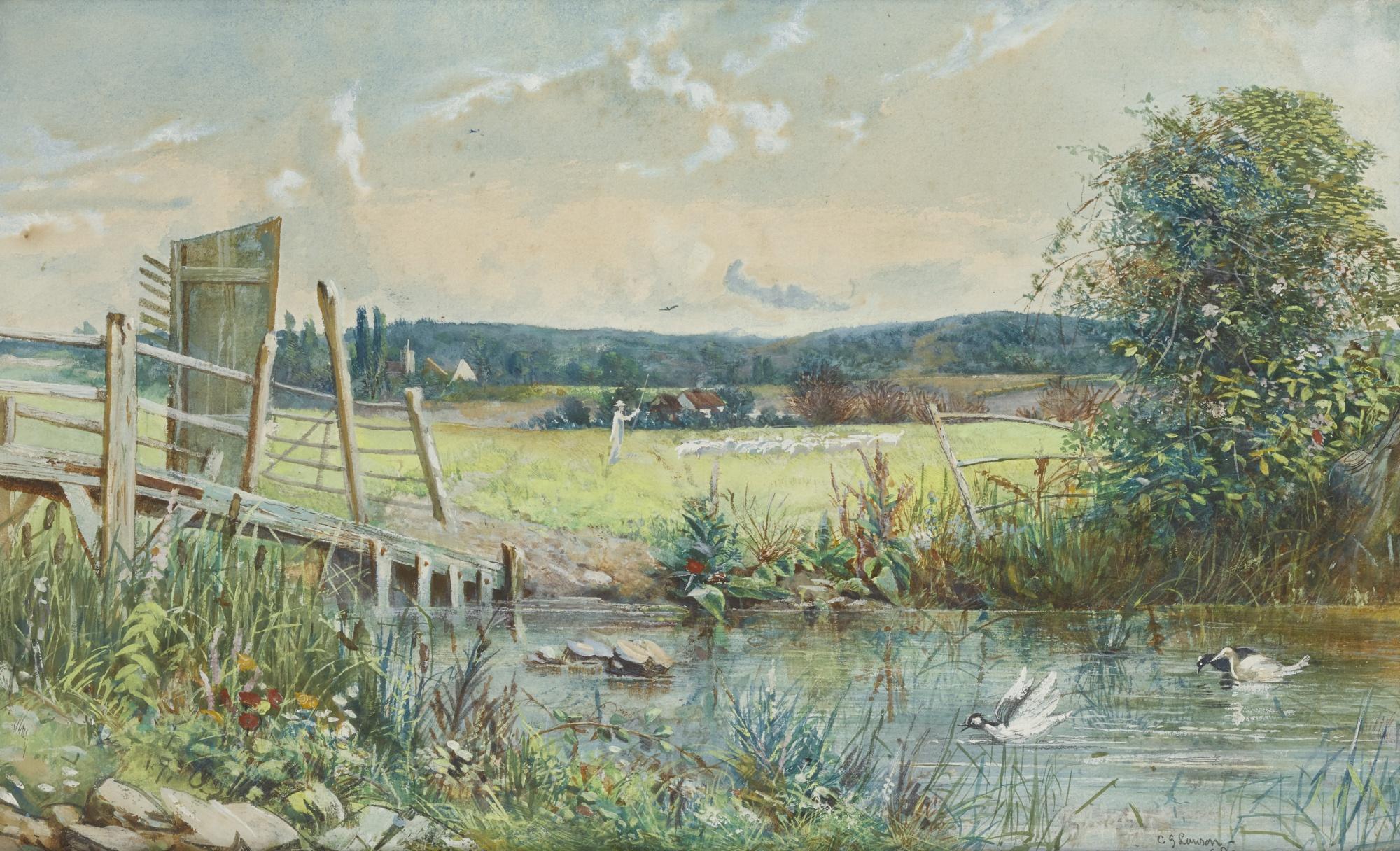 Cecil Gordon Lawson - Shepherd And His Flock, In A River Meadow 