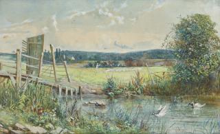 Cecil Gordon Lawson - Shepherd And His Flock, In A River Meadow 