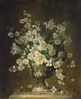 Cecil Kennedy - An assortment of white flowers in a stone urn