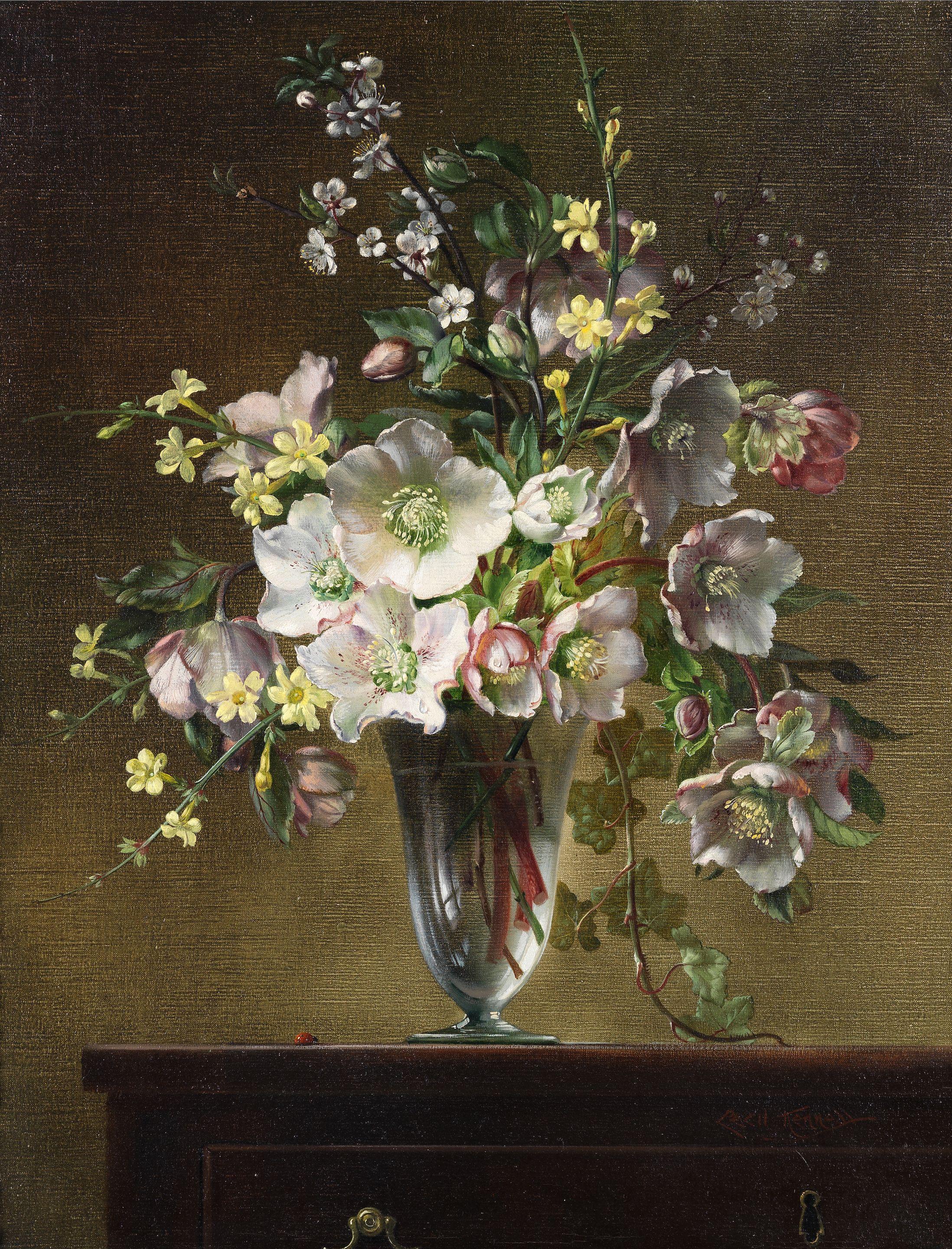 Cecil Kennedy - Still life of flowers with Christmas roses