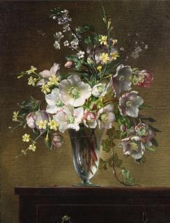 Cecil Kennedy - Still life of flowers with Christmas roses