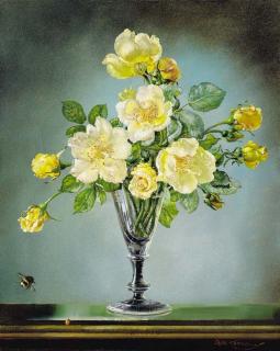 Cecil Kennedy - Yellow roses in a glass vase