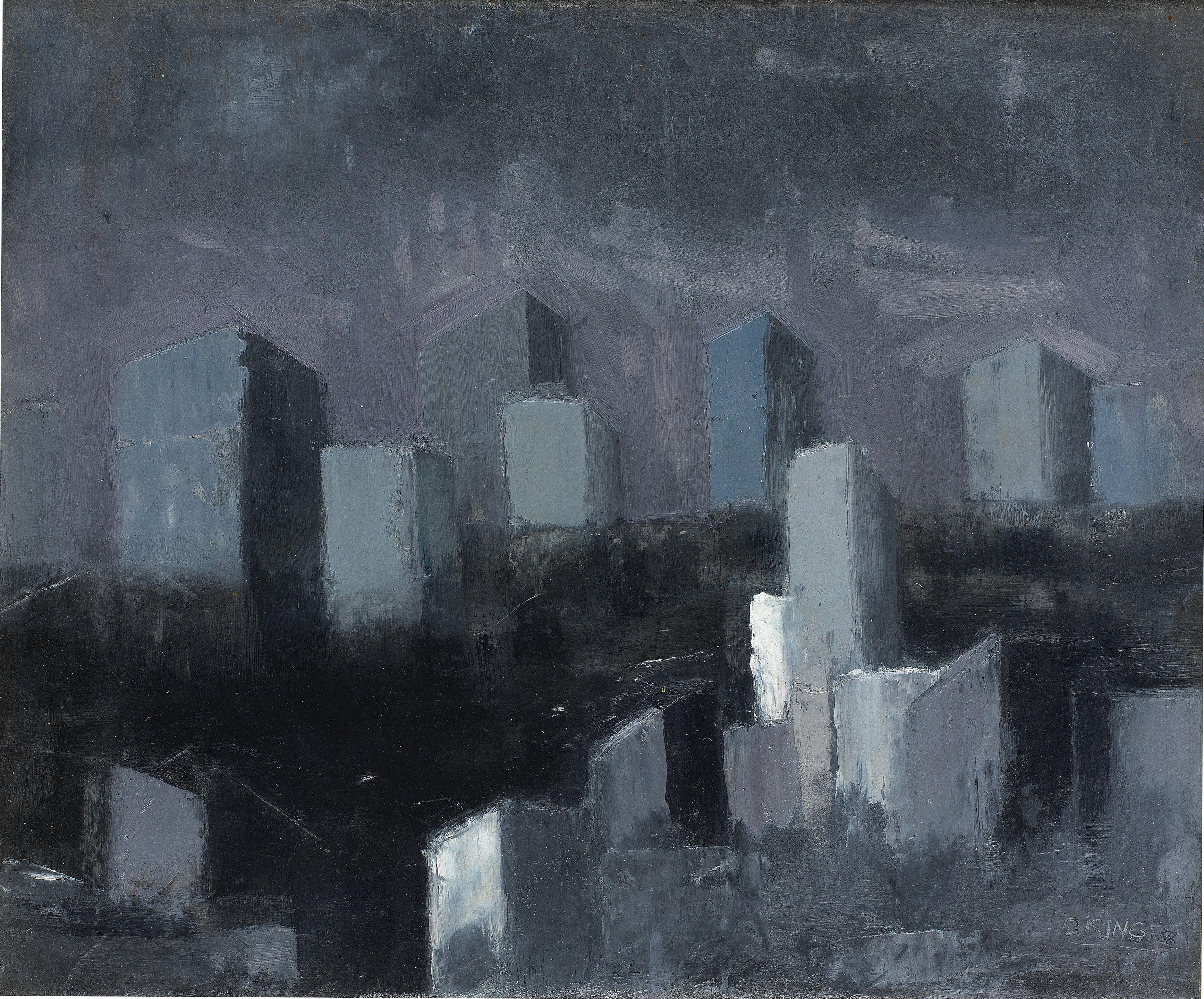 Cecil King - On the Quays 38 x 45 cm. (14 7/8 x 17 5/8 in.)