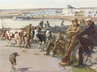 Cecil Maguire, R.U.A. - Waiting for the Boat, Kilronan, Inishmore