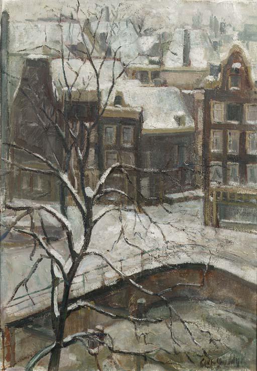 Cees Van Ijsseldijk - A view from the artist\'s studio at Singel 309 in winter