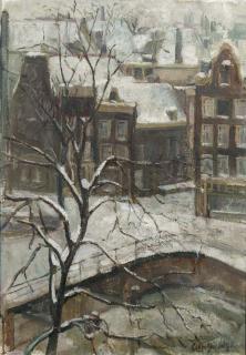 Cees Van Ijsseldijk - A view from the artist\'s studio at Singel 309 in winter