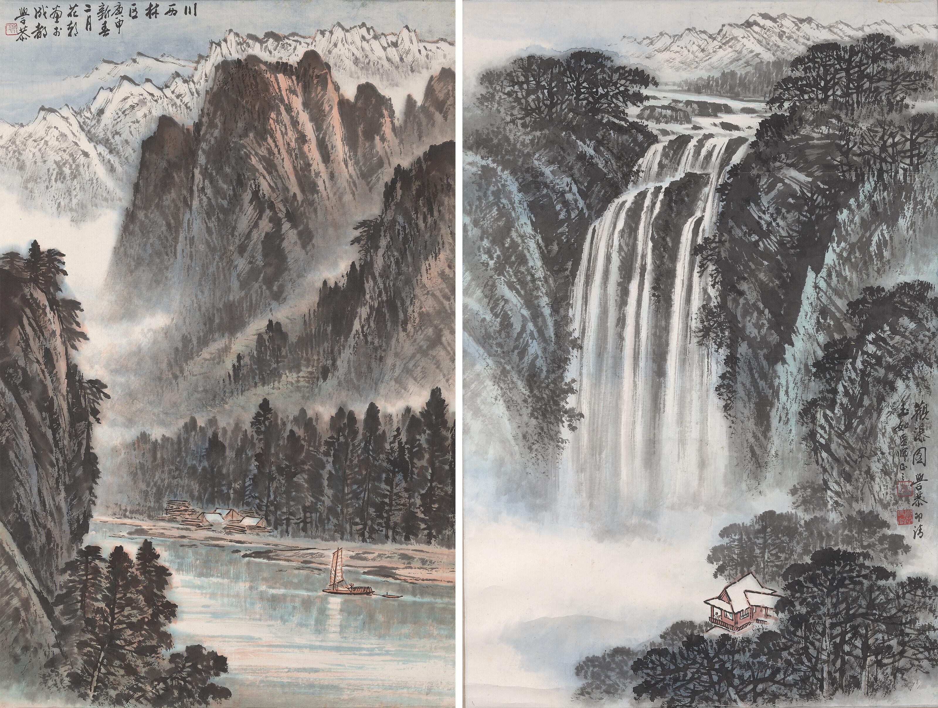 Cen Xuegong - Viewing Waterfall / Forest in Western Sichuan
