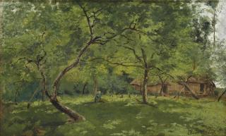 César de Cock - A farm in a wooded landscape