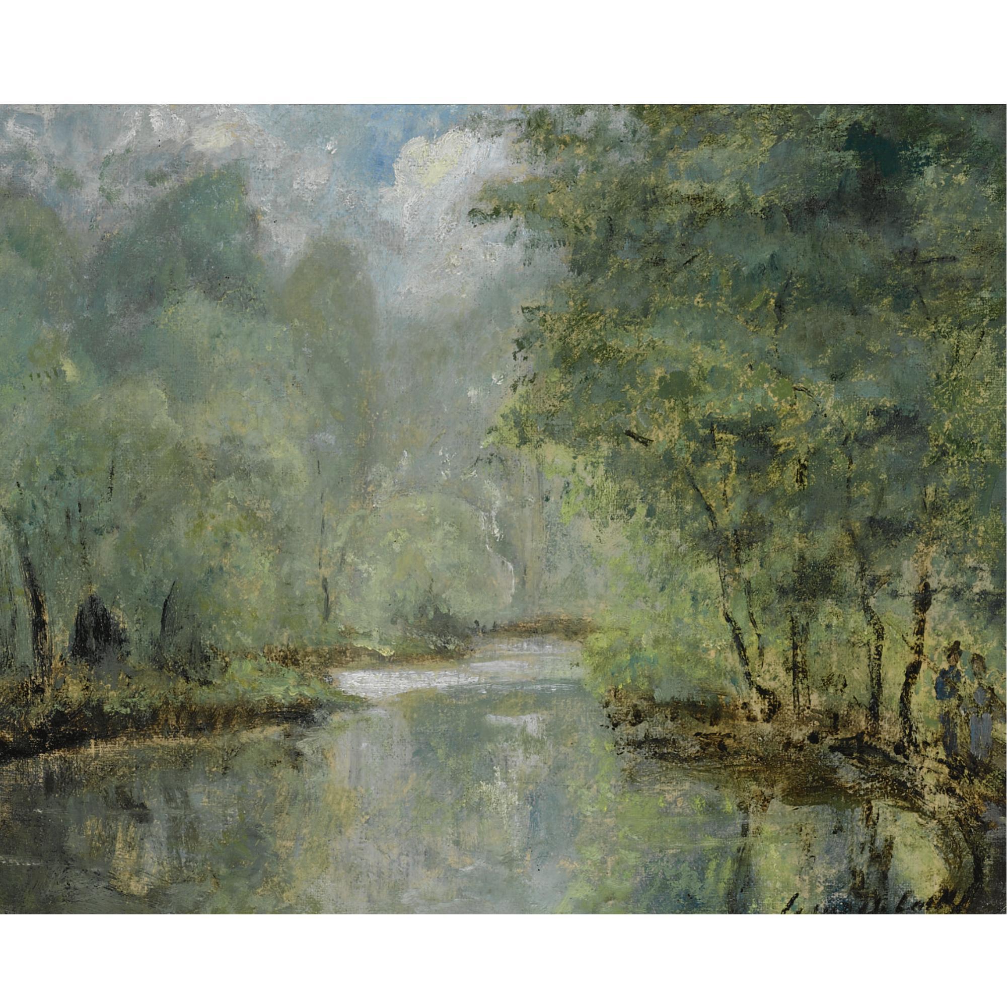 César de Cock - Figures On The Banks Of The River Epte Near Gasny