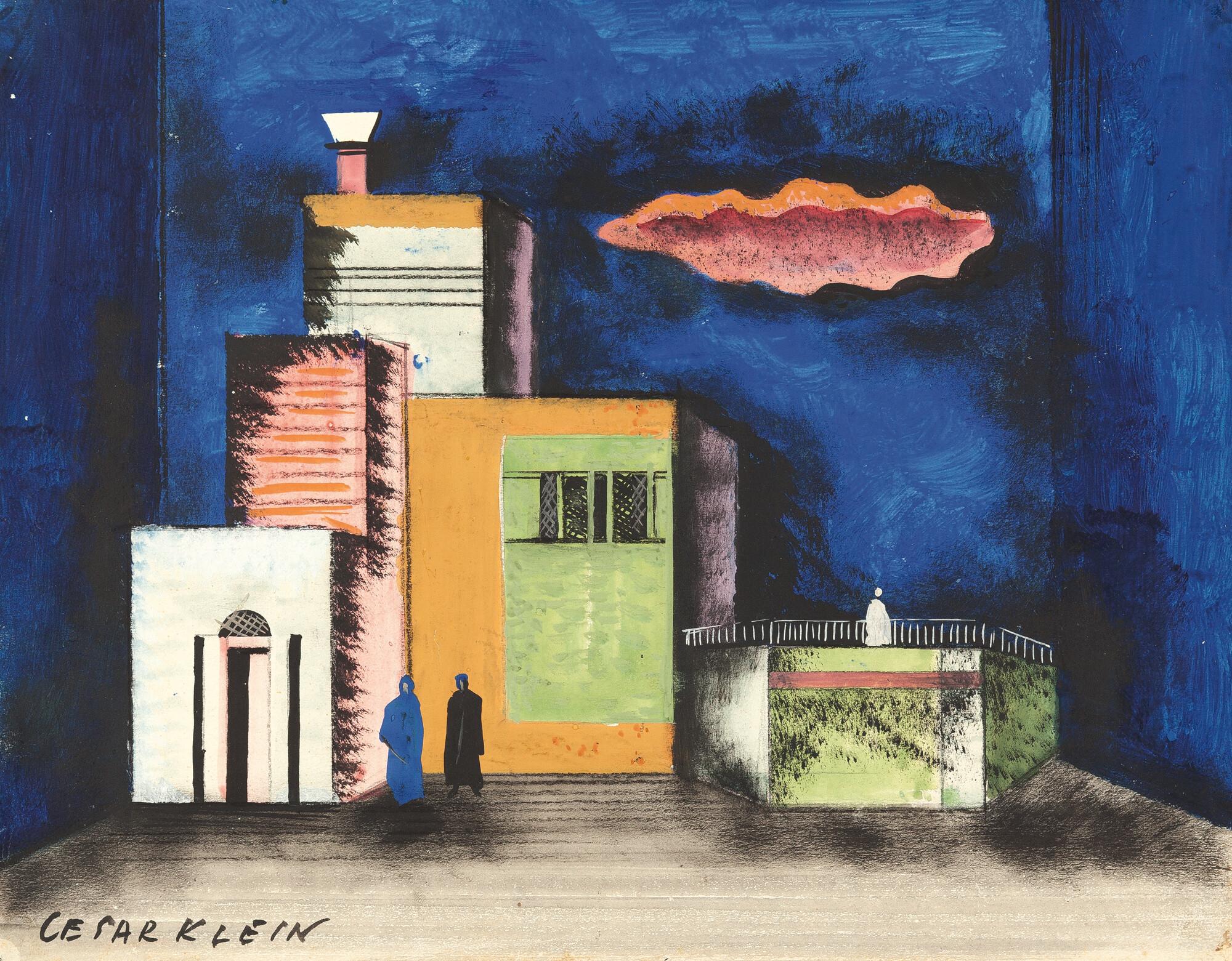 Cesar Klein - Architektur mit zwei Gestalten bei Nacht