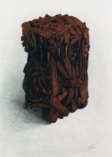 César - 3 sheets: Compression. Composition rayée en ocre. Los circulos que babajan