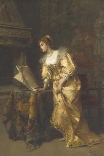 Cesare Auguste Detti - An Elegant Lady reading Music