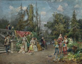 Cesare Auguste Detti - Venetian Court, Minstrel Scene