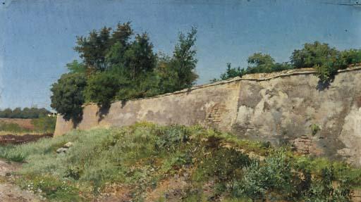 Cesare Bertolla - Paesaggio Con Mura di Cinta, 1873
