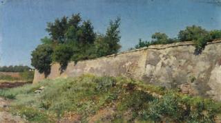 Cesare Bertolla - Paesaggio Con Mura di Cinta, 1873