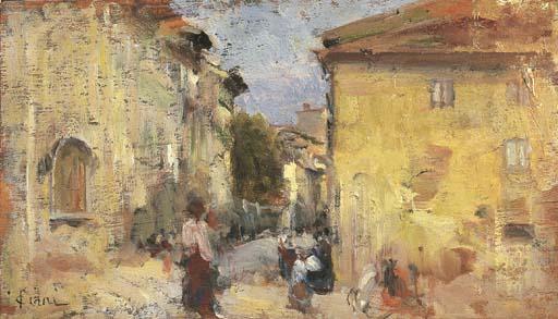 Cesare Ciani - Scorcio di paese con figure