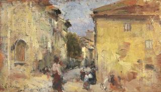 Cesare Ciani - Scorcio di paese con figure