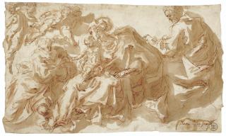 Cesare Franchi, Il Pollino - The Holy Family with putti and a kneeling saint