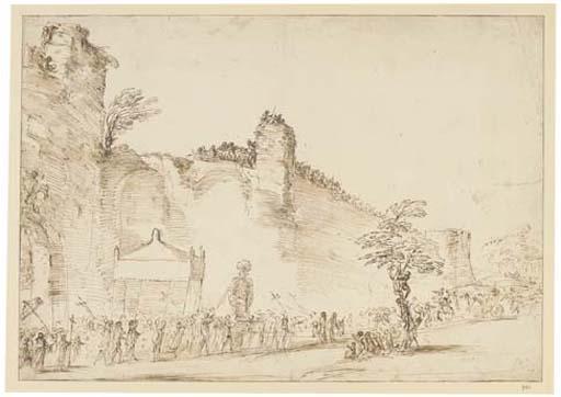 Cesare Gennari - A procession leaving the gates of a walled city