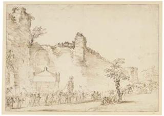Cesare Gennari - A procession leaving the gates of a walled city