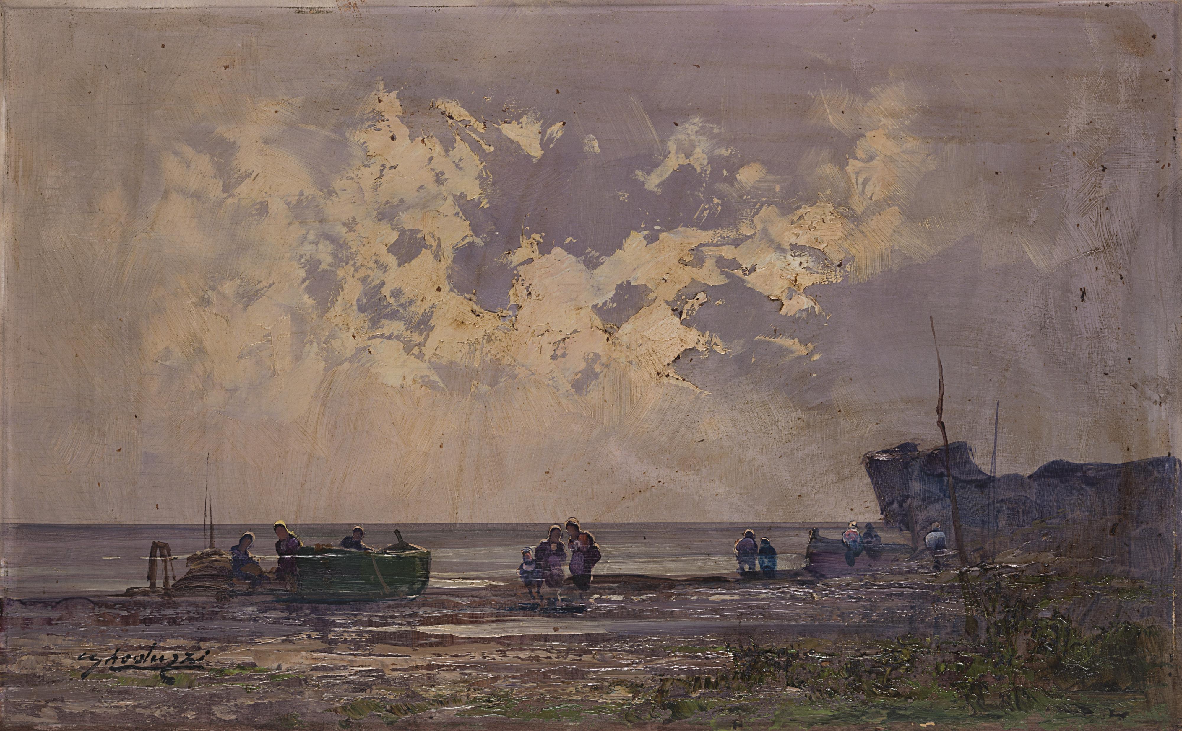 Cesare Gheduzzi - Barche e figure sulla spiaggia