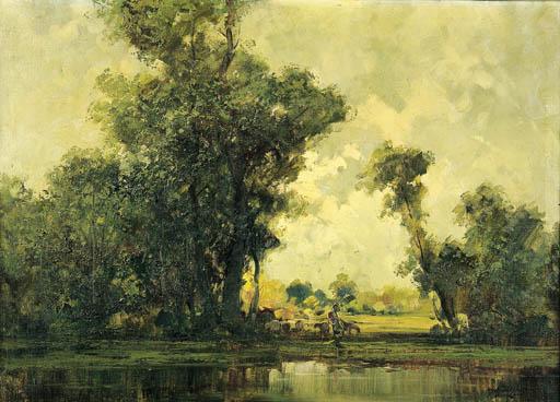 Cesare Gheduzzi - Pastorella e pecore al torrente