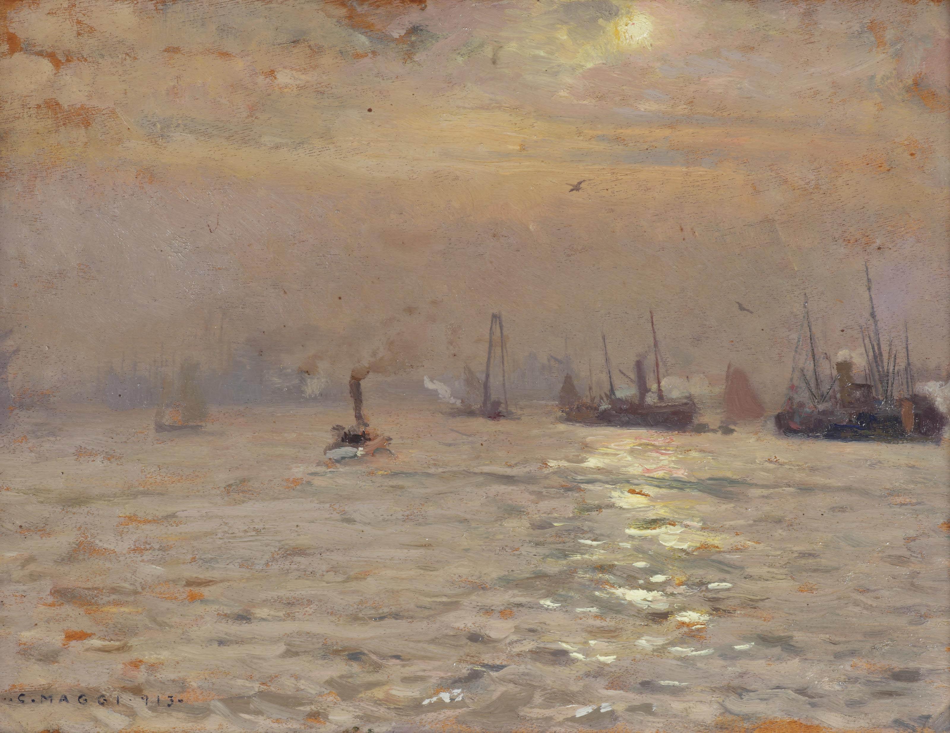 Cesare Maggi - Boating at sunset