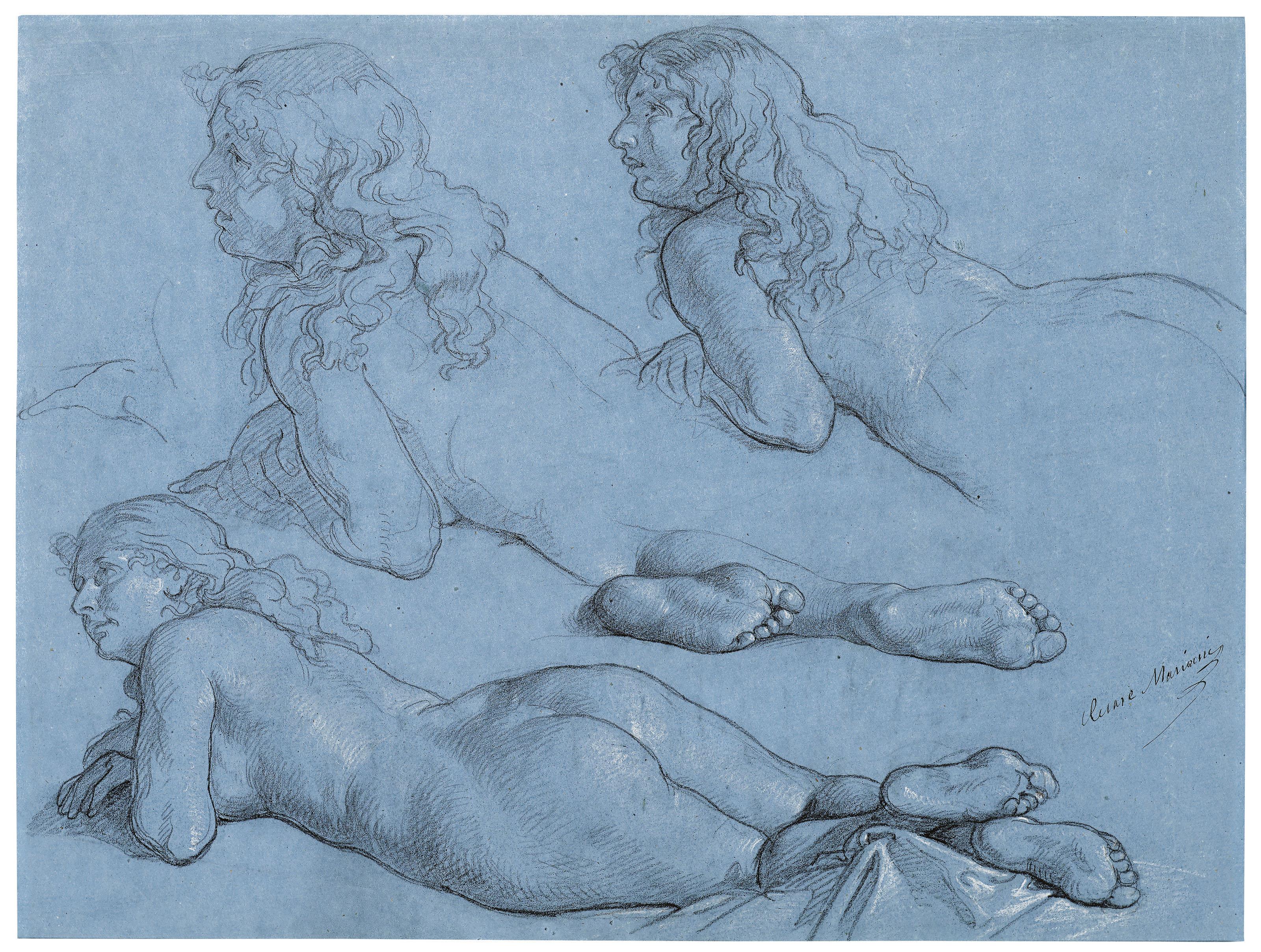 Cesare Mariani - Studies of a reclining female nude, seen from the back