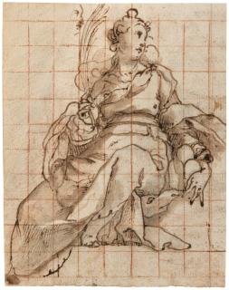 Cesare Nebbia - Study Of Female Allegorical Figure In Profile 