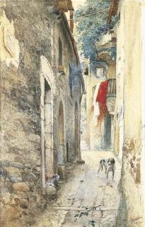 Cesare Tiratelli - Vicolo di paese nei dintorni di Roma