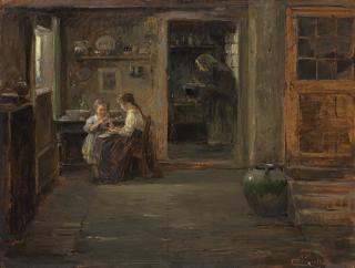 Cesare Vianello - Interno di cucina con figure
