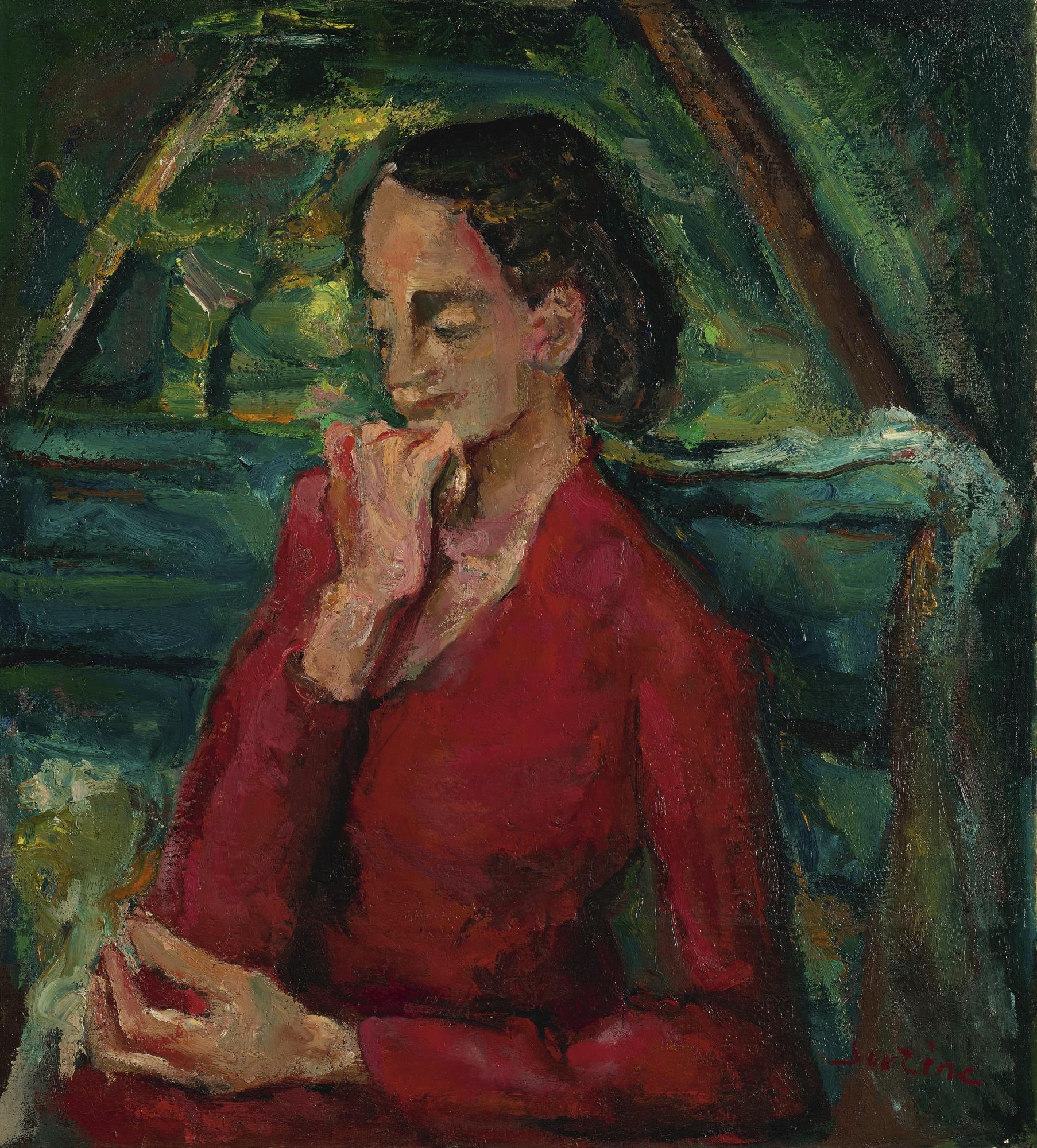 Chaïm Soutine - Femme En Rouge Assise Sur Un Banc