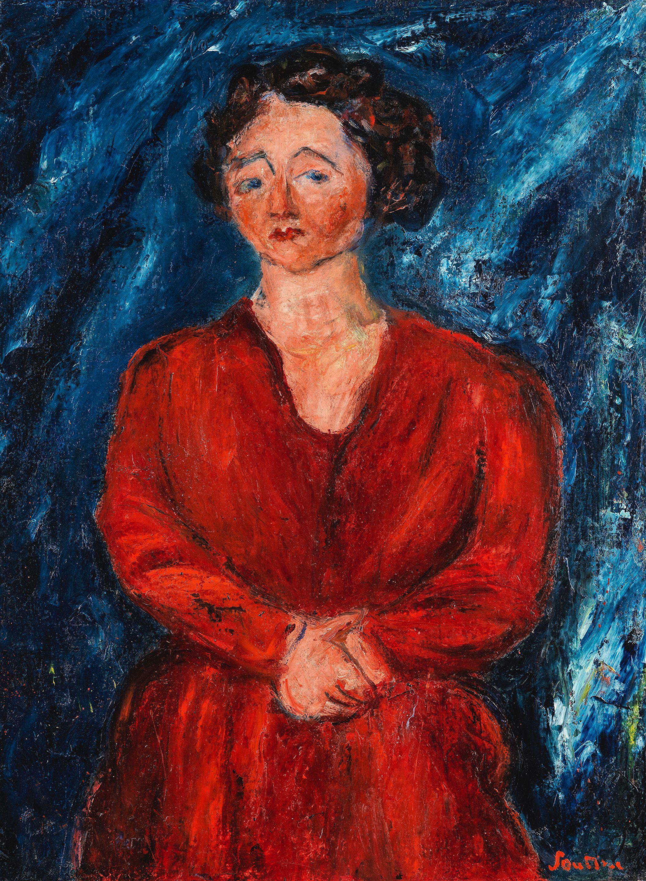 Chaïm Soutine - La femme en rouge au fond bleu