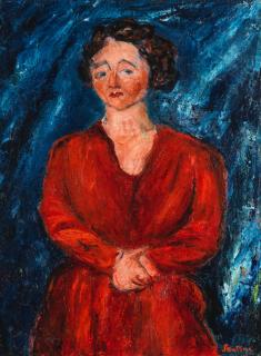 Chaïm Soutine - La femme en rouge au fond bleu