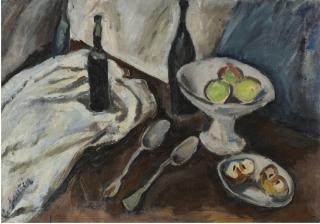 Chaïm Soutine - Nature Morte À La Coupe De Fruits Et Aux Trois Bouteilles
