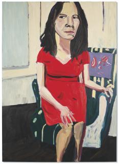 Chantal Joffe - Night Self-Portrait in a Red Dress