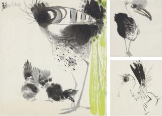 Chao Chung-Hsiang - Family at Peace with Cosmos; Young Bird Striding Forth; & Untitled