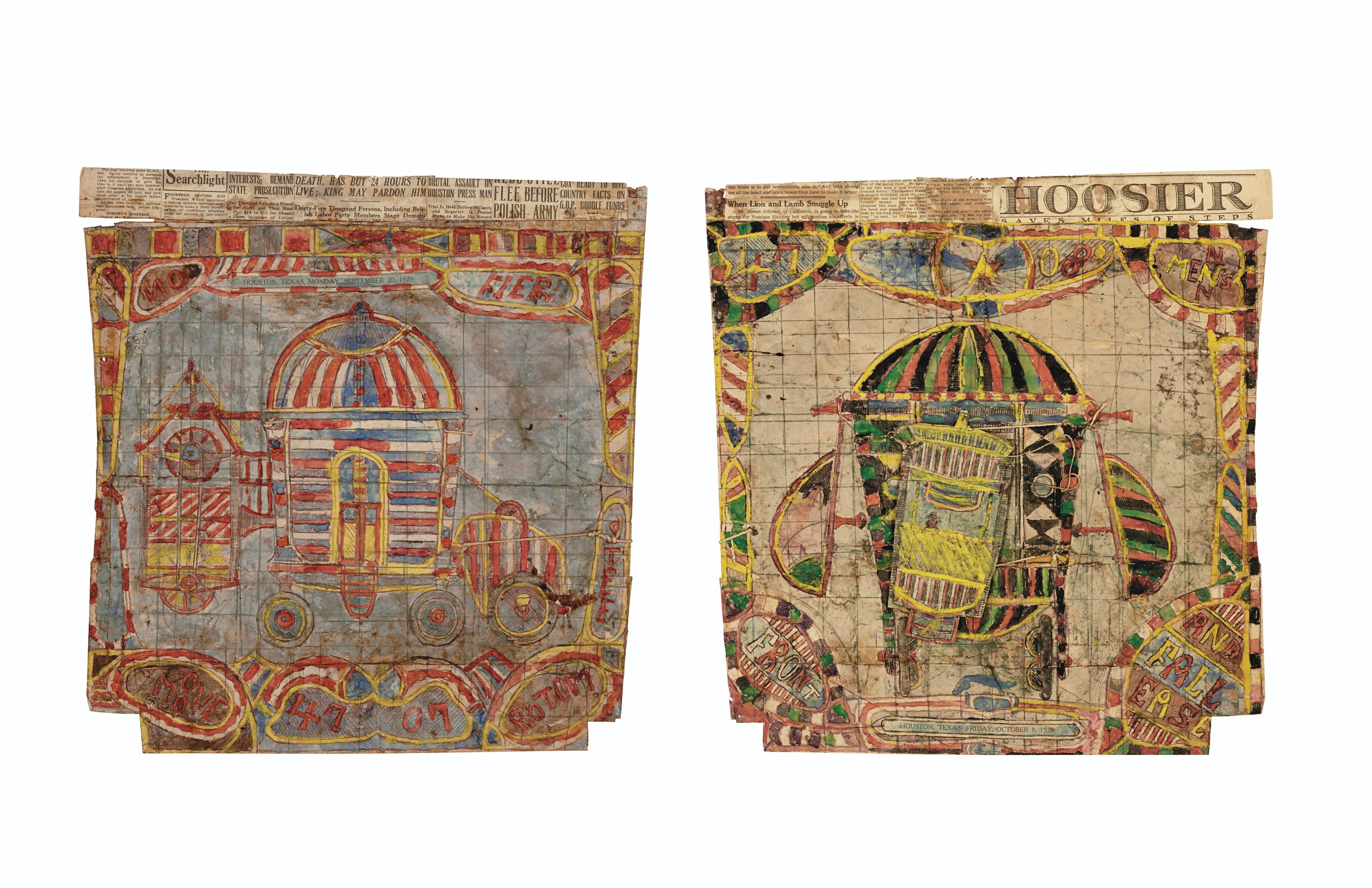 Charles A.A. Dellschau - Untitled (4707/4708), double sided, 1920