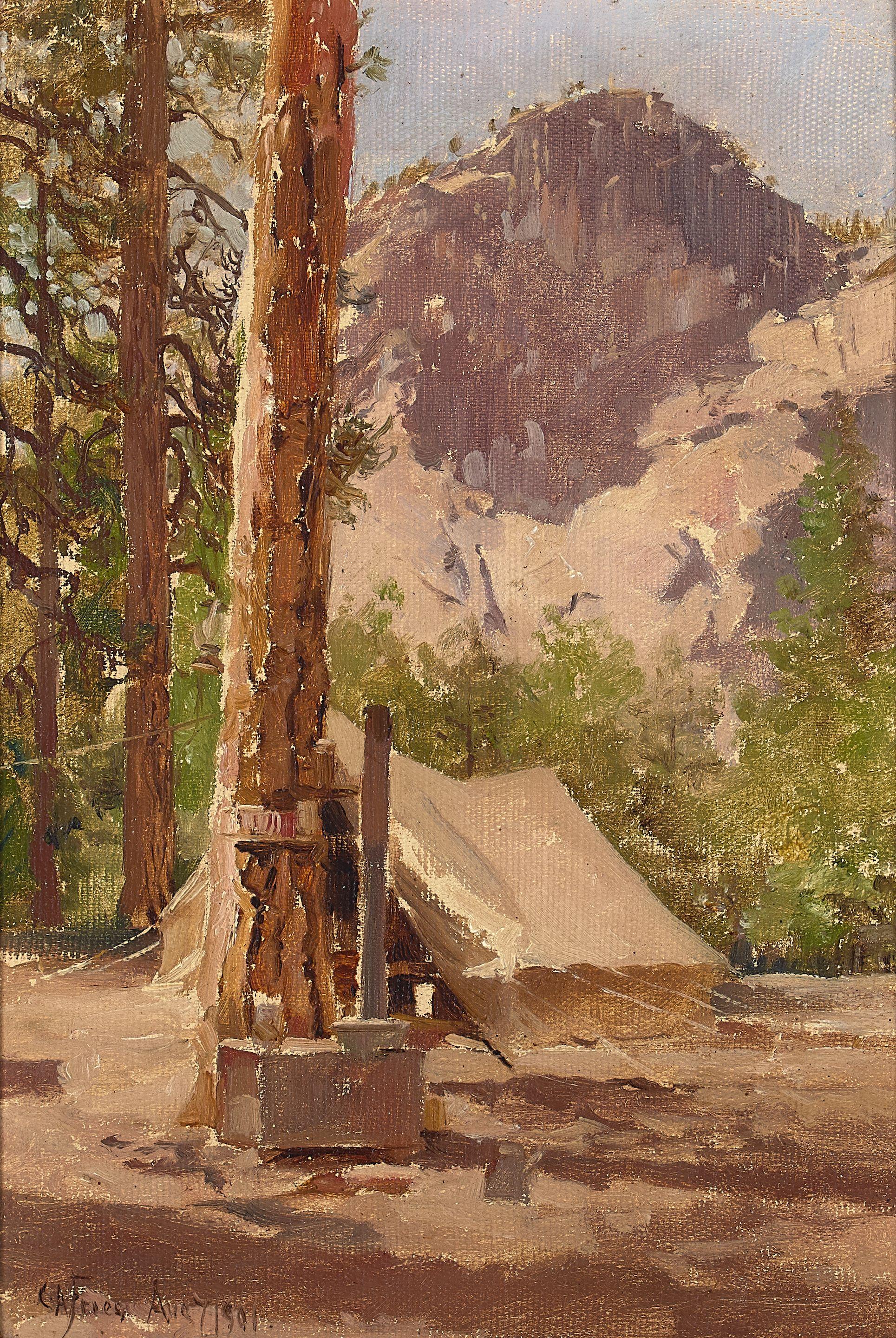 Charles A. Fries - Yosemite Campground 13 x 9 in. framed 17 3/4 x 13 3/4 in.