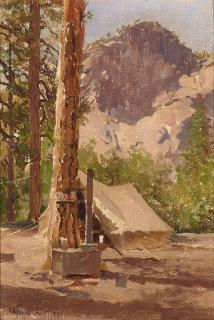 Charles A. Fries - Yosemite Campground 13 x 9 in. framed 17 3/4 x 13 3/4 in.