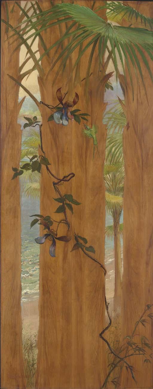 Charles Abel Corwin - Hummingbird And Orchids