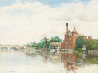Charles Albert Brindley - Kingston brewery and bridge, Surrey