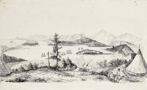 Charles-Alexander Lesueur - A naval encampment overlooking an anchorage in the Indian Ocean