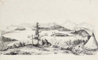 Charles-Alexander Lesueur - A naval encampment overlooking an anchorage in the Indian Ocean