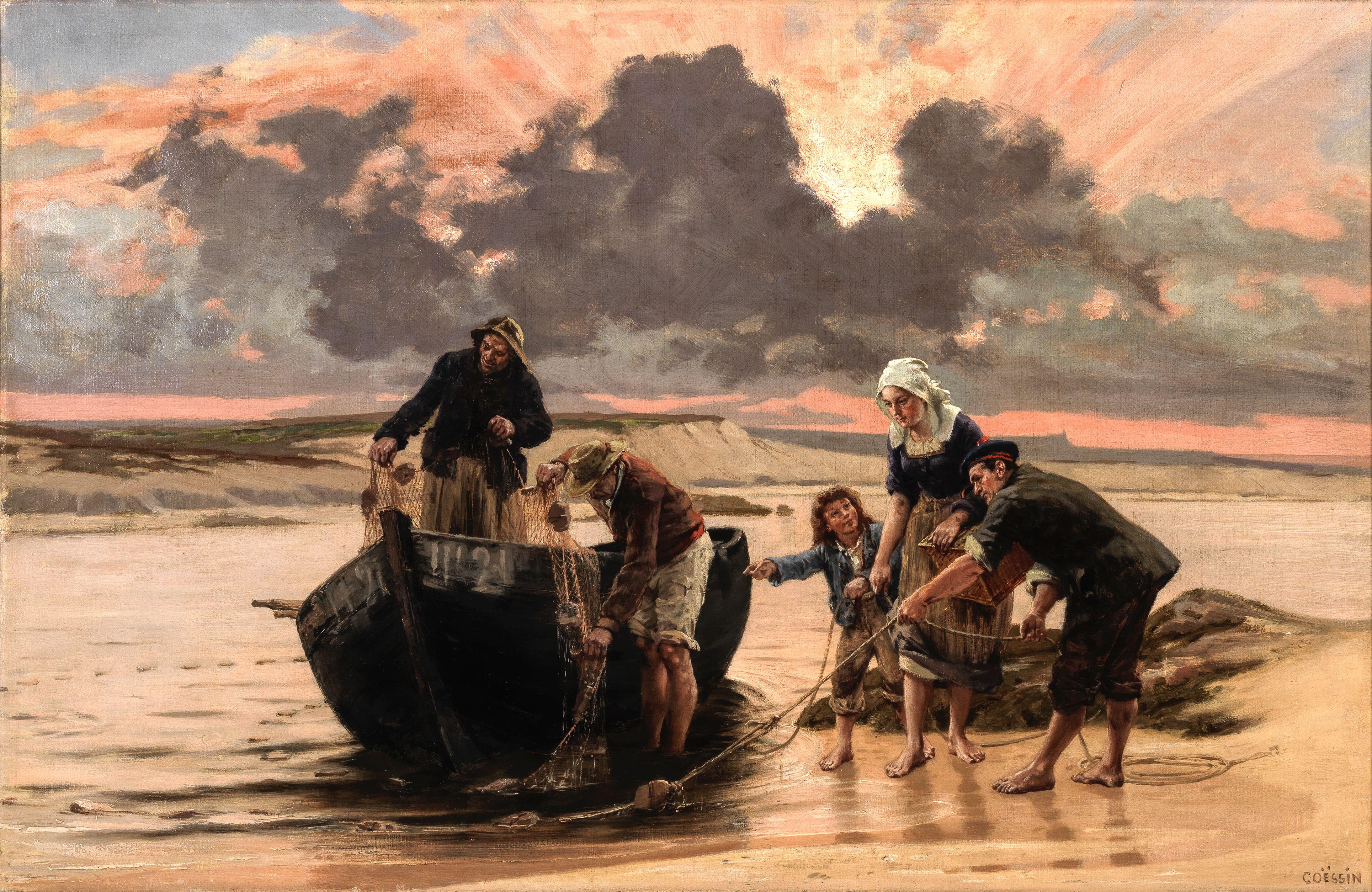 Charles Alexandre Coessin De La Fosse - Gathering in the fishing net