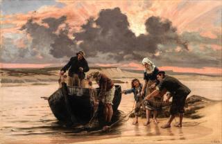 Charles Alexandre Coessin De La Fosse - Gathering in the fishing net